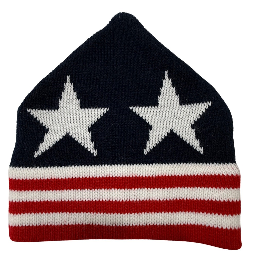 USA Beanie Stars and Stripes Hat Patriotic Red White Blue Vintage Small